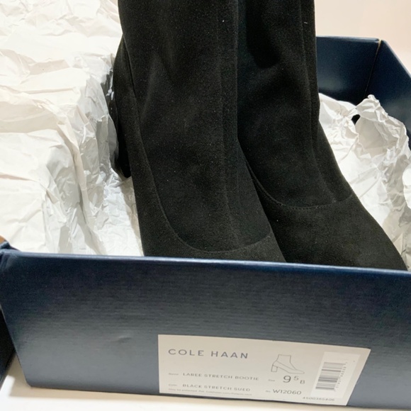 Cole Haan Laree Black Suede Ankle Booties Almond Toe Block Heel Leather Boot 9.5 - Picture 4 of 8